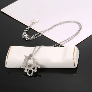 Dior Evelyne Silver CD Letter Pendant Chain Necklace