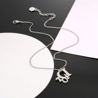 Dior Evelyne Silver CD Letter Pendant Chain Necklace
