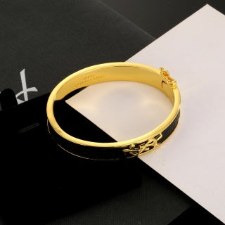 YSL Noir Enamel Monogram Cuff Bracelet