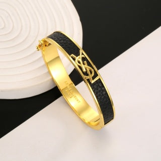 YSL Noir Enamel Monogram Cuff Bracelet
