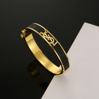 YSL Noir Enamel Monogram Cuff Bracelet
