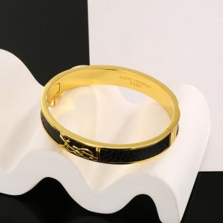 YSL Noir Enamel Monogram Cuff Bracelet